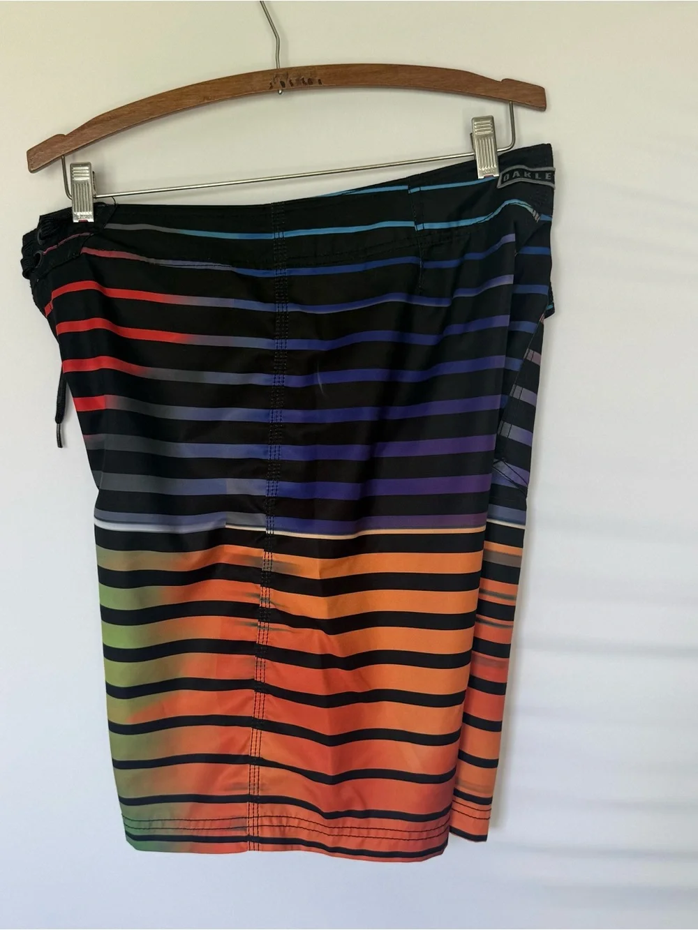 Oakley Black Boardshorts with Rainbow Gradient Stripes Y2K 21”